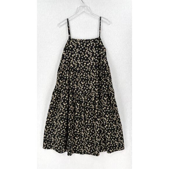 ENZA COSTA Tiered Spaghetti strap Dress Womens Small Black Floral Print Cotton - Picture 5 of 16
